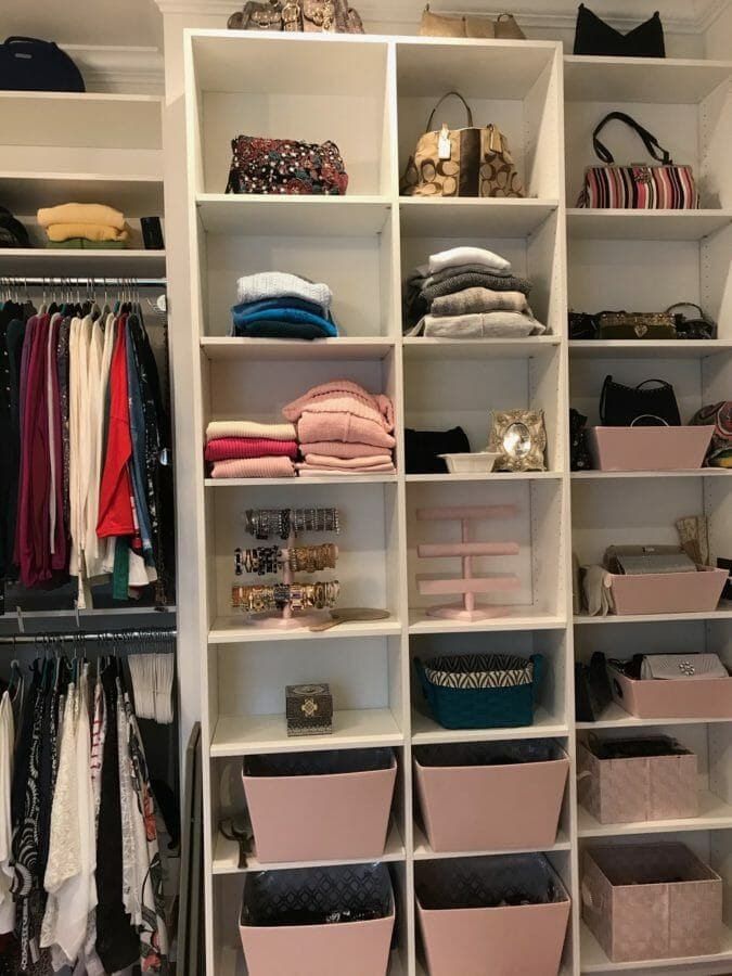Closet cubbies holding shoes