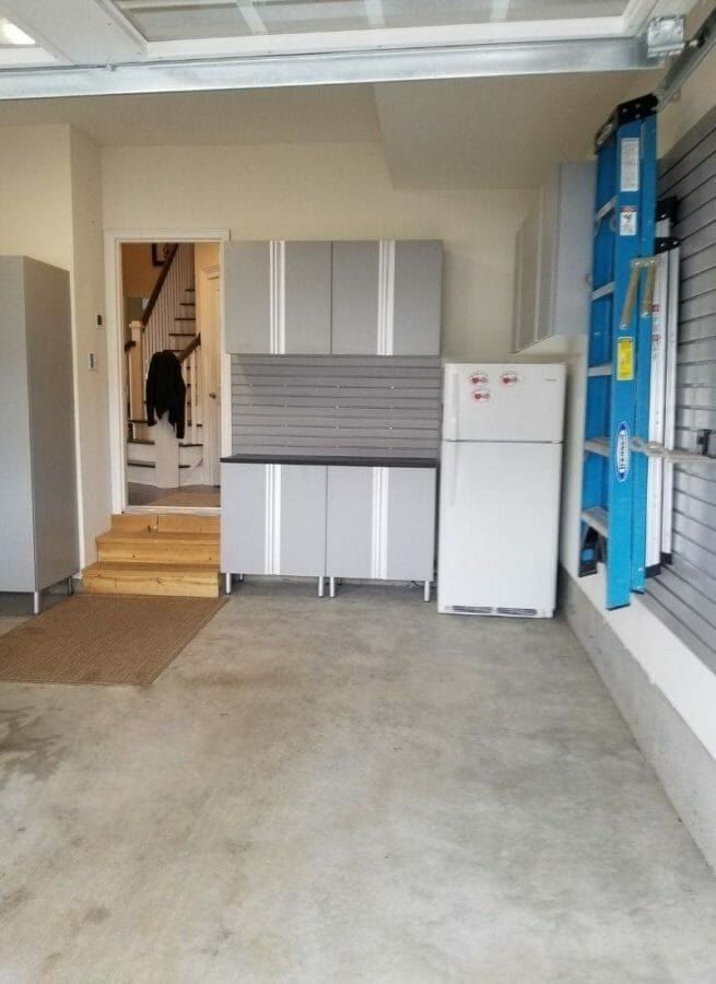 Garage with gray wall cabinets