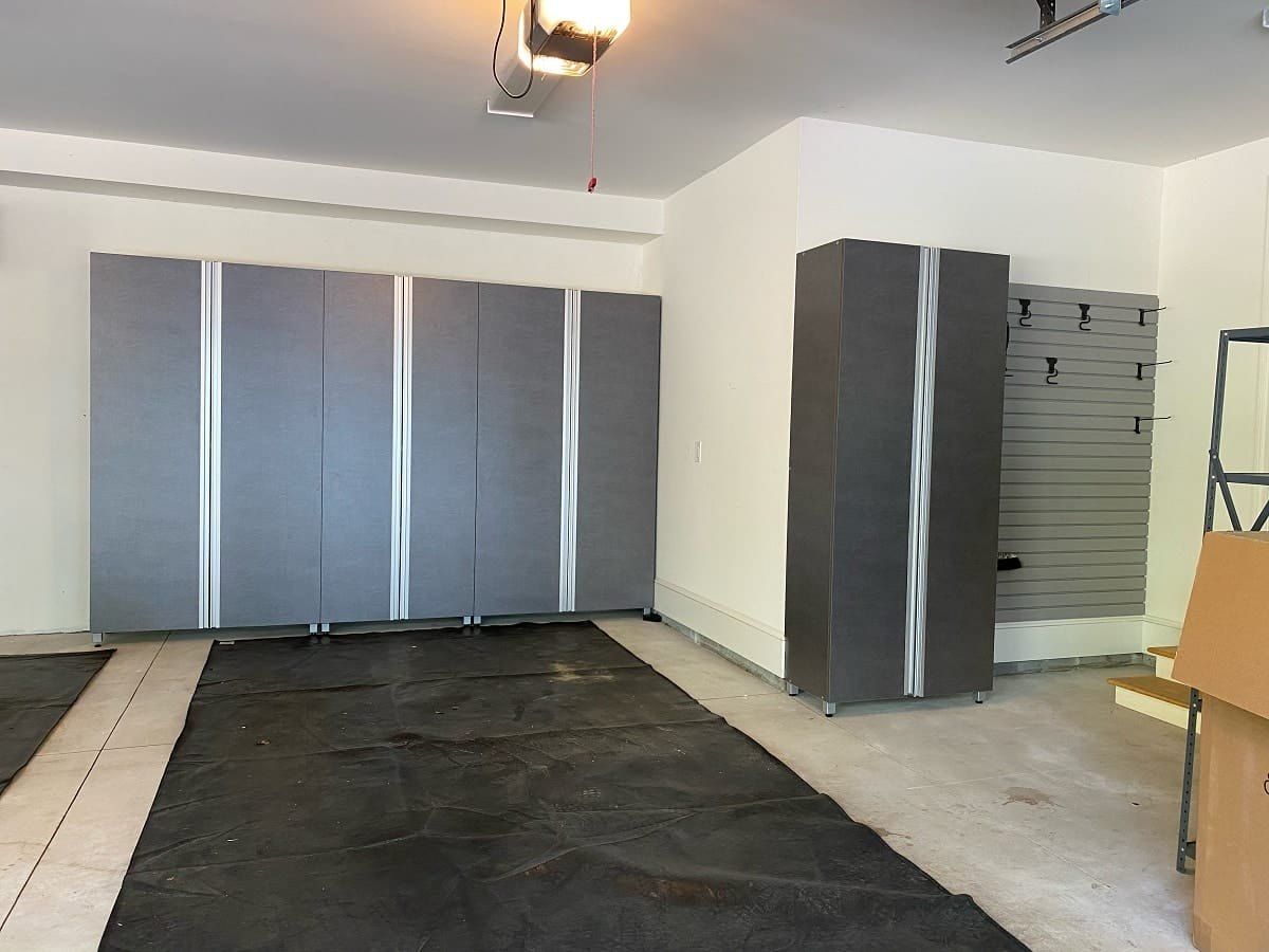 Tall gray garage cabinets in a Montgomery County