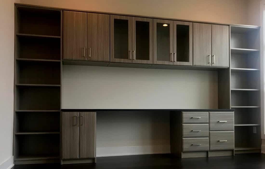 Home office wall with a built-in desk